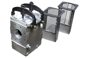 4 in Screen Box shown with alternative coarse and fine baskets; one basket is installed at a time.